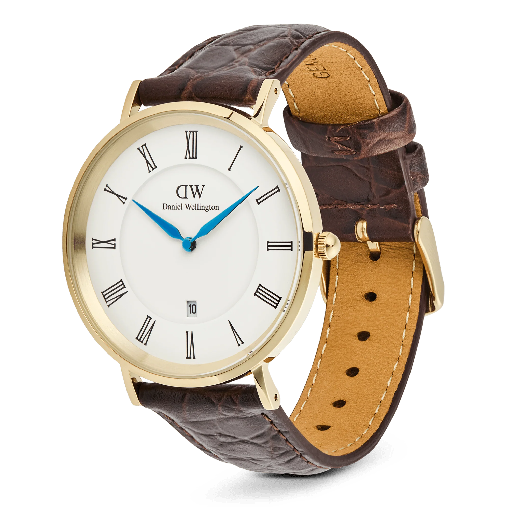 Classic Roman Numerals Date Dark Brown Croc Belly Gold - Image 4