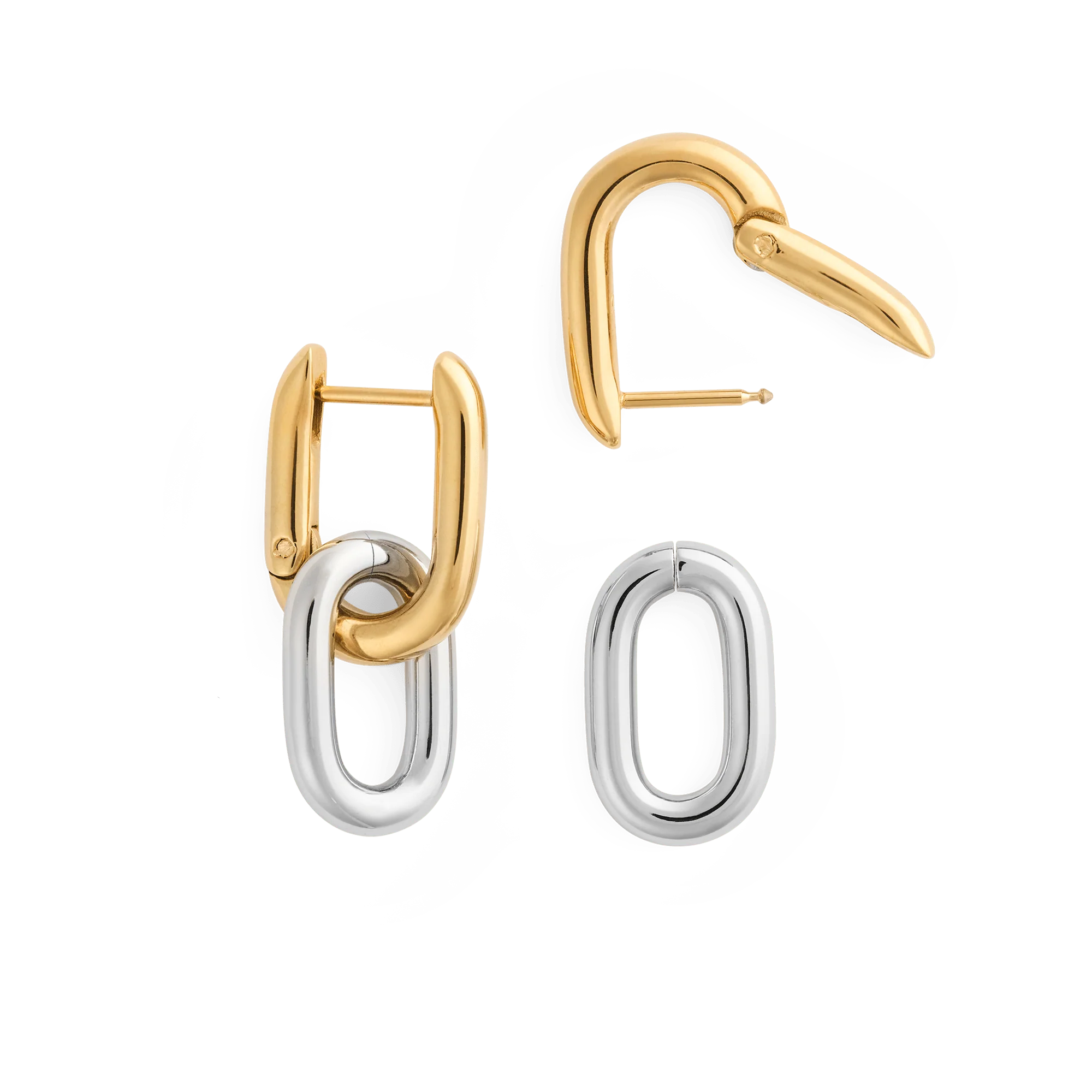 Contrast Link Earrings Two Tone Gold - Image 3