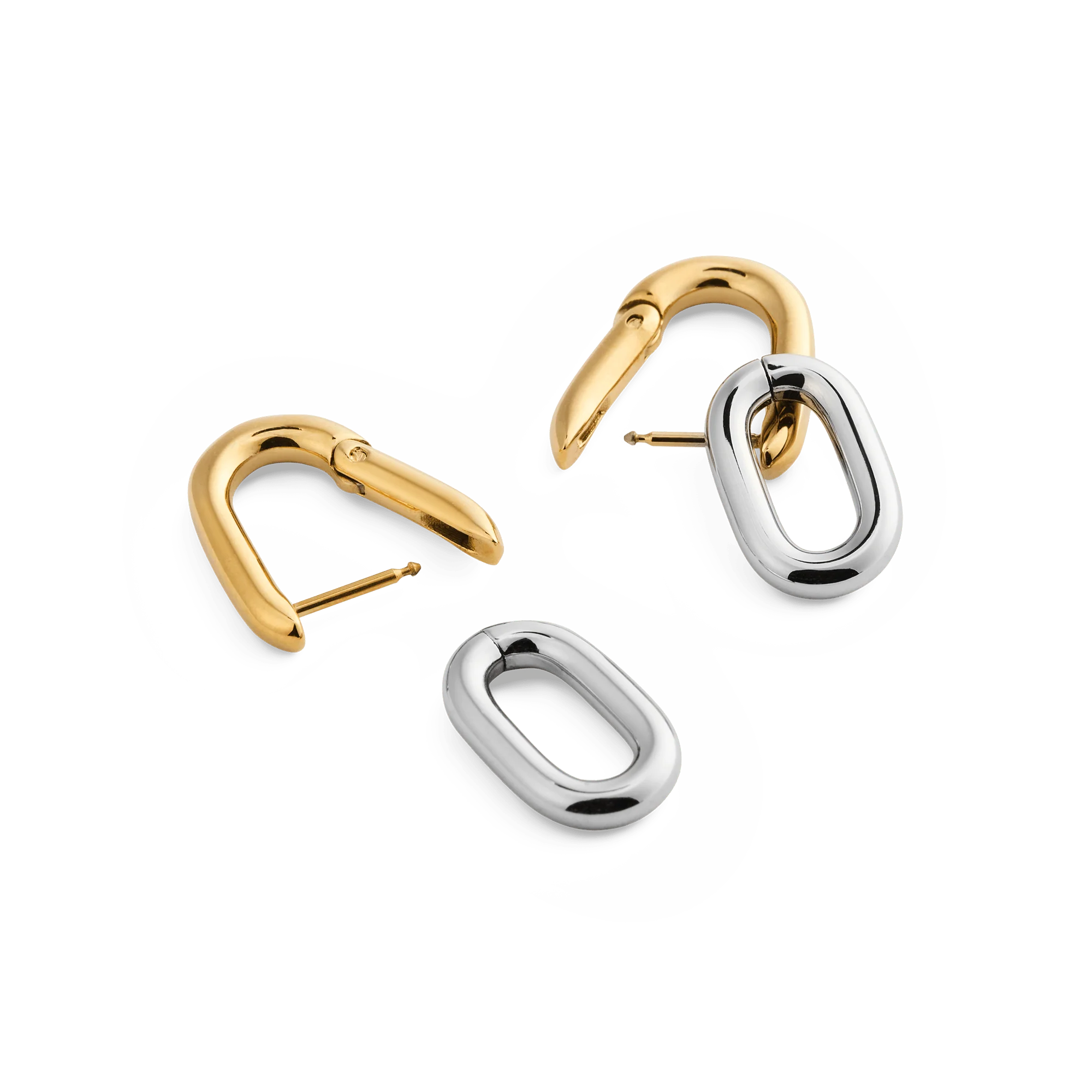 Contrast Link Earrings Two Tone Gold - Image 4