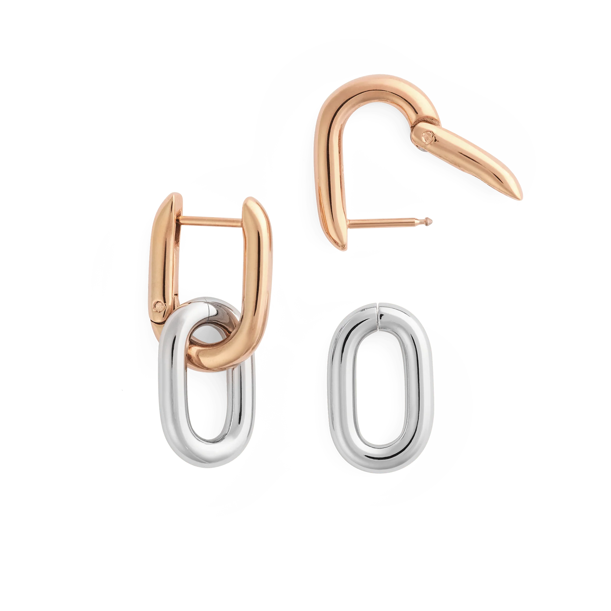Contrast Link Earrings Two Tone Rose Gold - Image 3